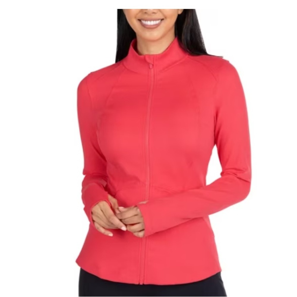Spyder Yoga Jacket Womens Small Coral Pink Thumb Holes Full Zip Fit‎